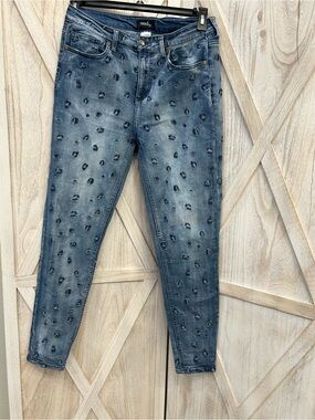 Mod X Mid Wash Skinny Jeans with Animal Print Embroidery